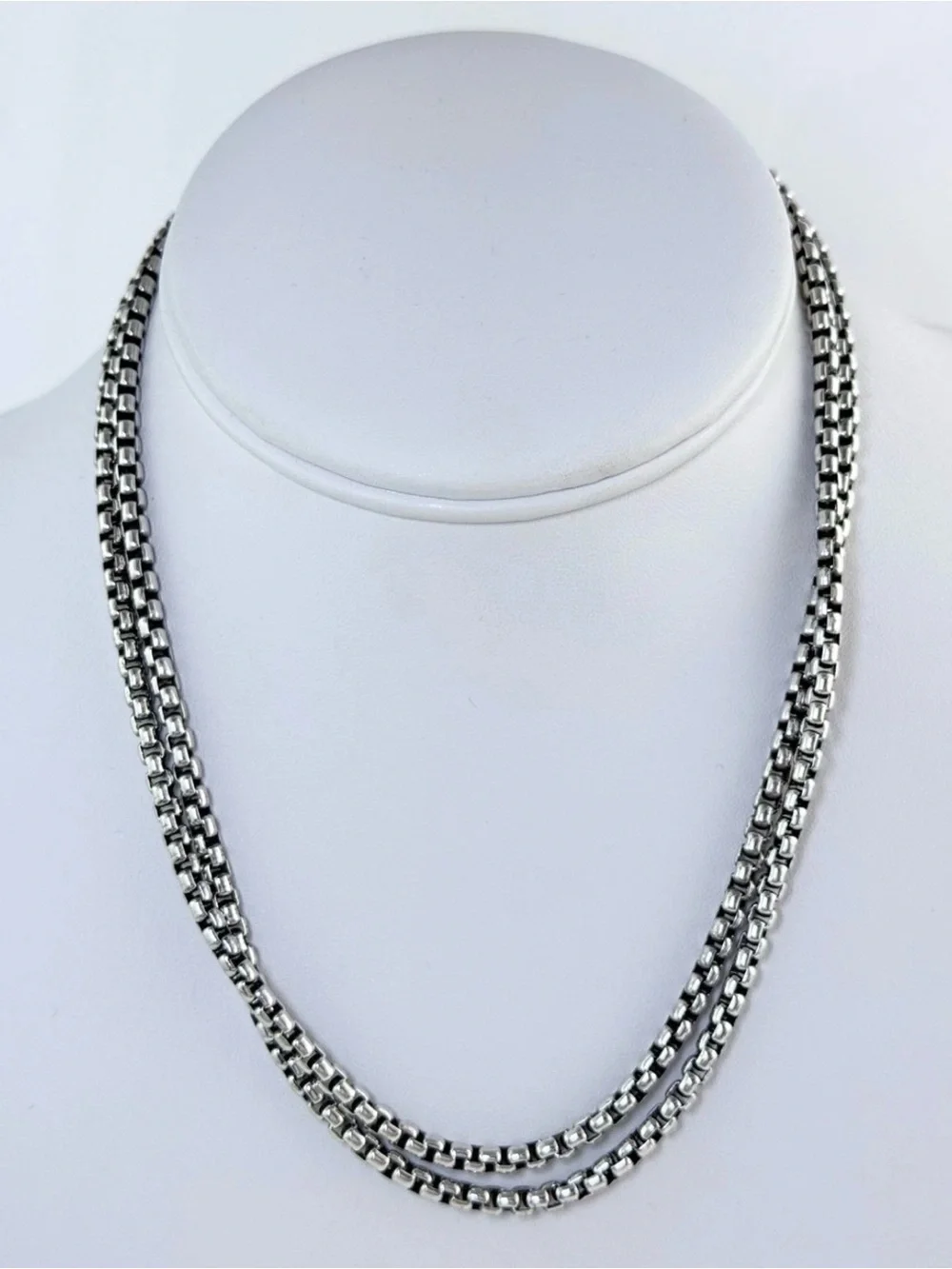 David Yurman Sterling Silver Box Chain Necklace with 14k Gold Tag 32.5 Inch 3mm